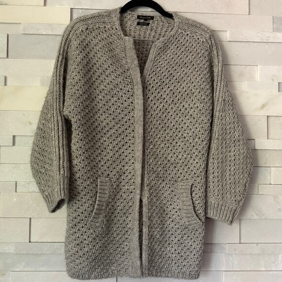 MASSIMO DUTTI Wool/Alpaca Waffle Knit Oversize Zip Cardigan Coatigan XS Gray - Picture 1 of 5